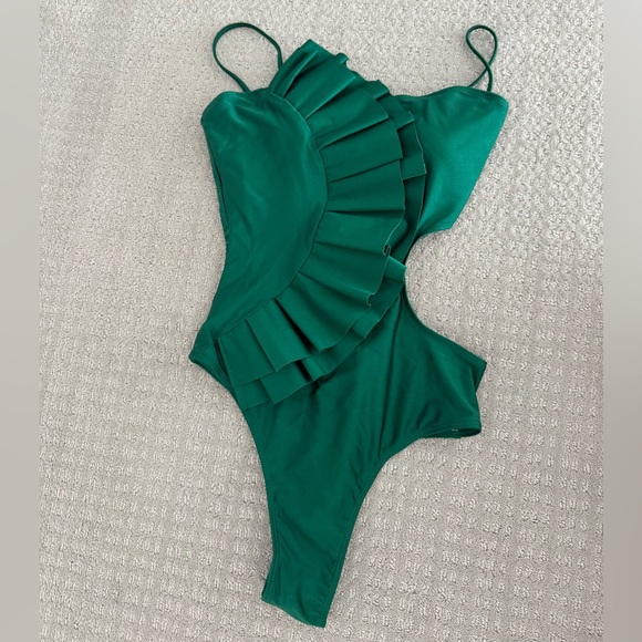 Green Ruffled One-Piece Swimsuit - Picture 1 of 4
